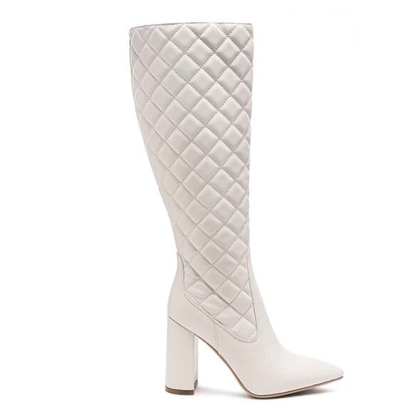 London Rag Womens Quilt Knee High Boots US Size 6 37 White Block Heel Boots New - Picture 7 of 12